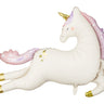 Folienballon Einhorn von PartyDeco in Creme mit goldfarbenem Horn und pastellfarbener Mähne