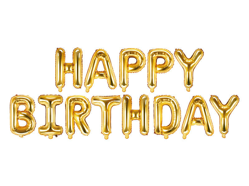 Goldener HAPPY BIRTHDAY Folienballon von PartyDeco als Geburtstagsdekoration zum Aufhängen