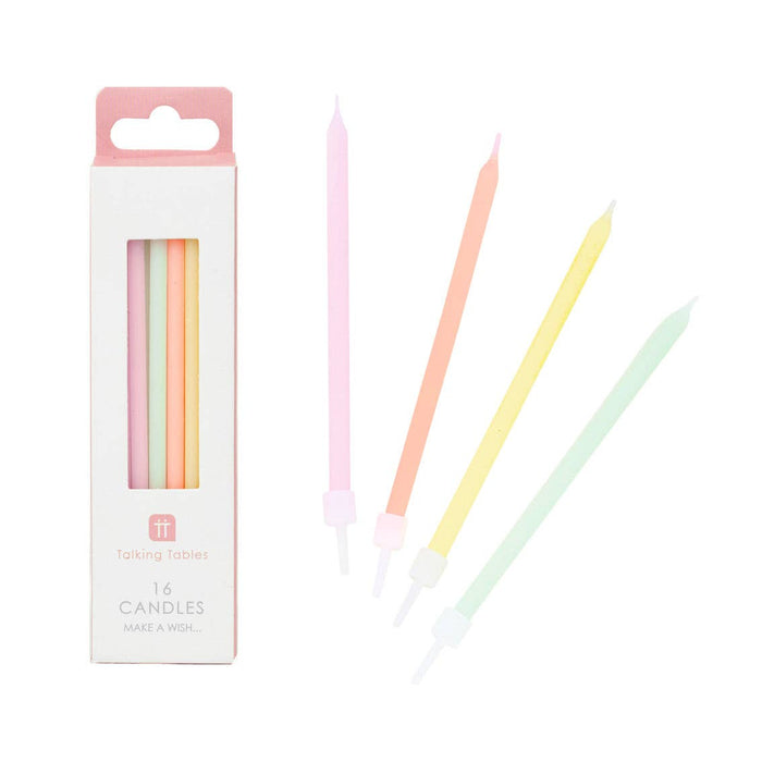 Lange Geburtstagskerzen Pastell – 16er-Set