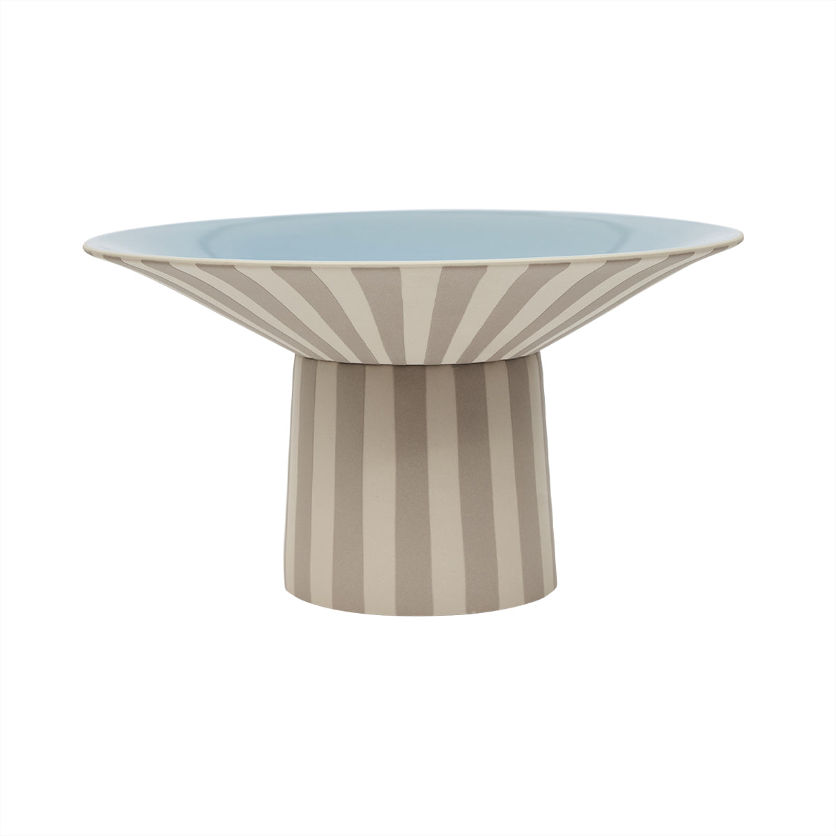 OYOY Toppu Schale High – hohe gestreifte Keramikschale in Beige und Weiß, modernes Centerpiece im skandinavischen Design