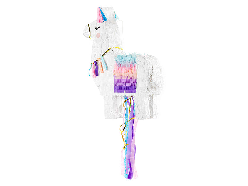 Lama Piñata von PartyDeco in Weiß mit bunten Details zum Befüllen für Geburtstag und Party