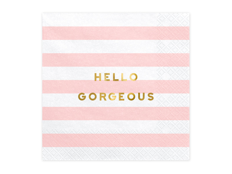 Hellrosa-weiße Papierservietten Hello Gorgeous mit Goldschrift von PartyDeco
